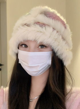 秋冬毛绒帽子保暖护耳兔毛混纺