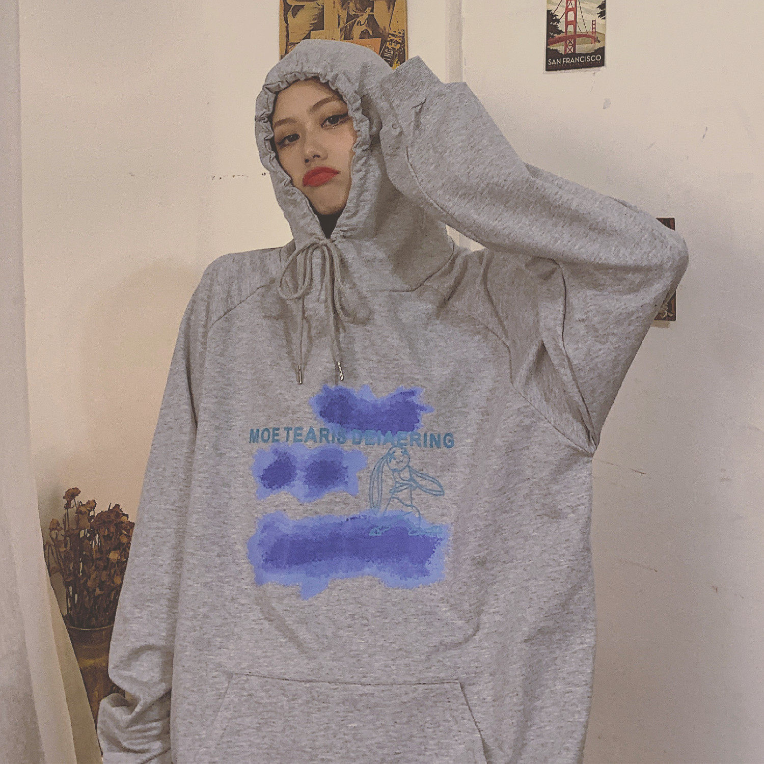 萧莲定制高街春秋连帽宽松新款卫衣 萧莲卫衣/绒衫