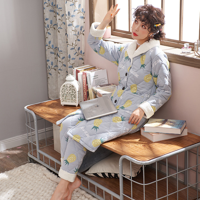 冬季三层珊瑚绒加绒可爱款夹棉睡衣 宅之馨睡衣/家居服套装