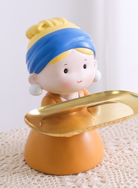 创意托盘收纳摆件珍珠女孩家居客厅装饰玄关钥匙收纳摆饰乔迁