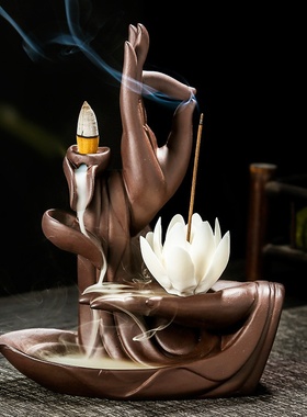 创意紫砂大号佛手倒流香炉玄关倒流香炉家居陶瓷香薰炉摆件檀