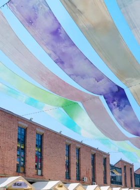 国风渐变纱幔商业街遮阳天幕挂布