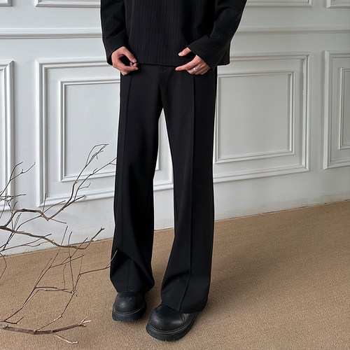 WESSK弯刀休闲裤设计感Cleanfit斜纹肌理春秋百搭垂感直筒西裤 - 图2