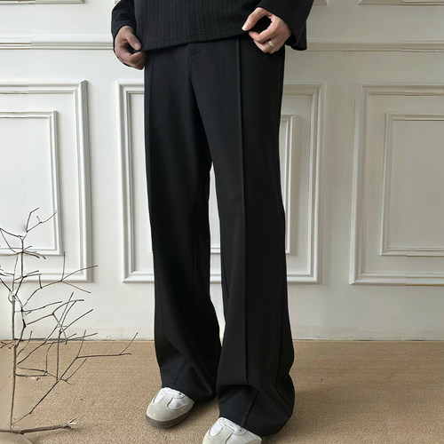 WESSK弯刀休闲裤设计感Cleanfit斜纹肌理春秋百搭垂感直筒西裤 - 图0