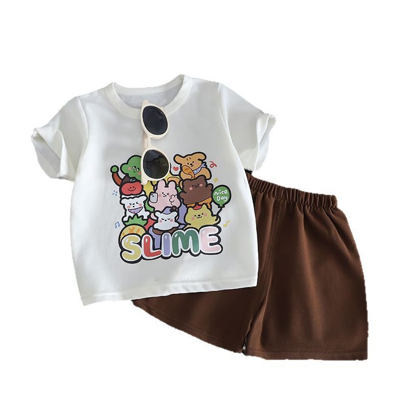 2026新款儿童短袖套装条纹女童男童T恤夏季宝宝婴儿衣服韩版童装