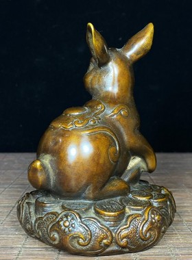 古玩纯铜兔子摆件家居装饰品玉兔