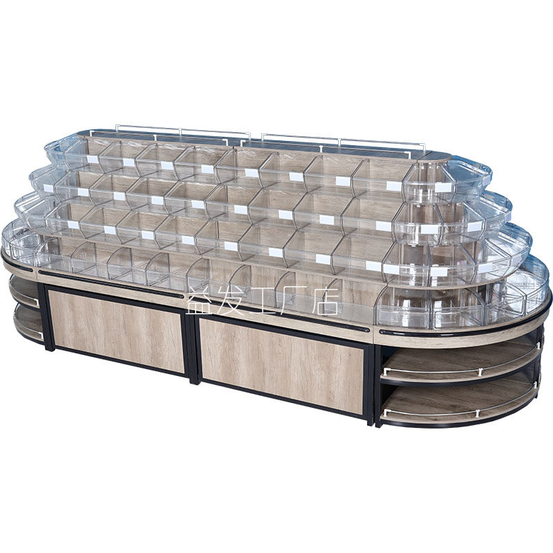 超市钢木零食中岛四层散称柜休闲食品圆形货架饼干糖果蜜饯陈列柜,淘宝优惠券,粉丝福利购,淘宝优惠卷