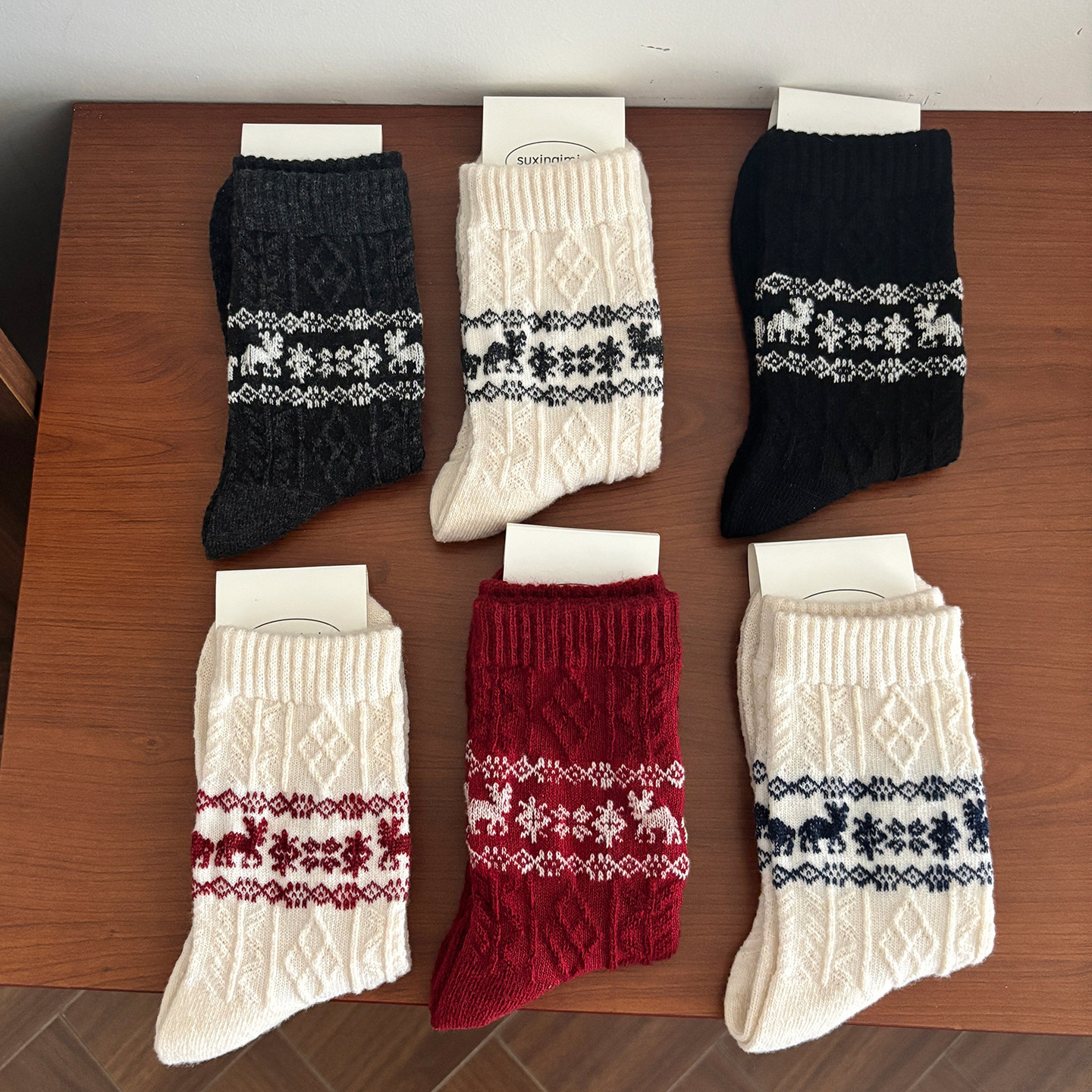 复古费尔岛袜子女秋冬长筒搭配雪地靴加绒加厚保暖毛圈中筒民族风,淘宝优惠券,粉丝福利购,淘宝优惠卷