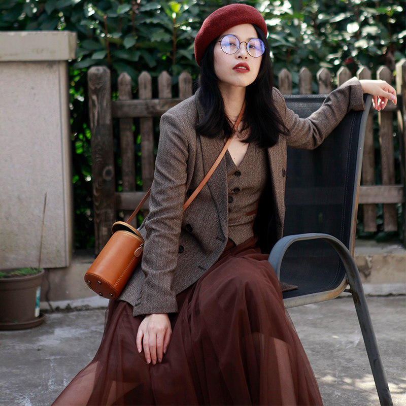 【释缝】复古双排扣小西装女马甲套装英伦港风vintage修身羊毛尼,淘宝优惠券,粉丝福利购,淘宝优惠卷