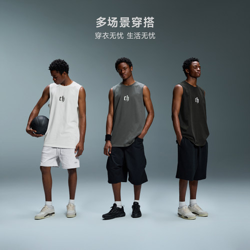 Chinism CAS品牌logo印花篮球健身运动背心男夏季纯棉宽松无袖T恤 - 图3