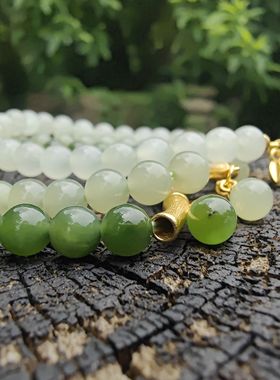 天然和田玉手串女款真品晴水串珠手链玉石新疆玉石串珠首饰