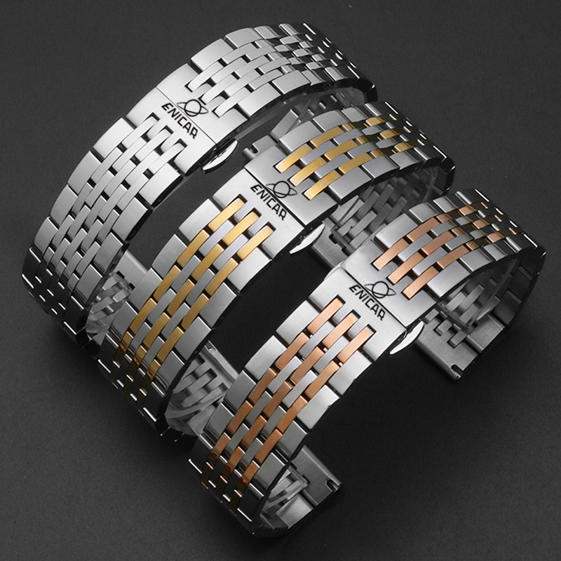 英纳格手表带精钢蝴蝶扣配件原装钢带ENICAR3169/1165不锈钢表链