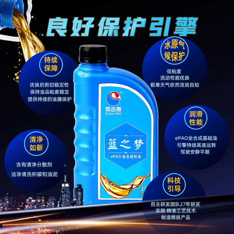 奥吉娜蓝之梦ePAO全合成机油5W20汽车发动机润滑油通用SN/GF-5 1L - 图0