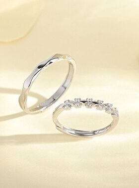 s925纯银为爱加冕情侣对戒情侣款戒指女小众设计感对戒情人节礼物