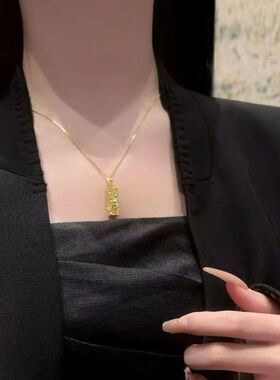 s925纯银暴富碎碎冰四方来财项链女招财小金条吊坠毛衣链金店同款