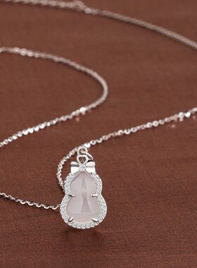 通体S925纯银白玉髓葫芦项链新中式气质高级感锁骨链优雅时髦银饰