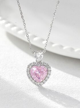 马年浪漫心跳女925纯银项链轻奢高级感心形银镶钻冰花石吊坠饰品