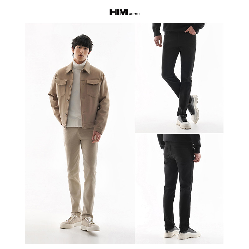HIM汉崇 日常通勤休闲裤男简约舒适透气弹力立体修身长裤2025秋季,淘宝优惠券,粉丝福利购,淘宝优惠卷