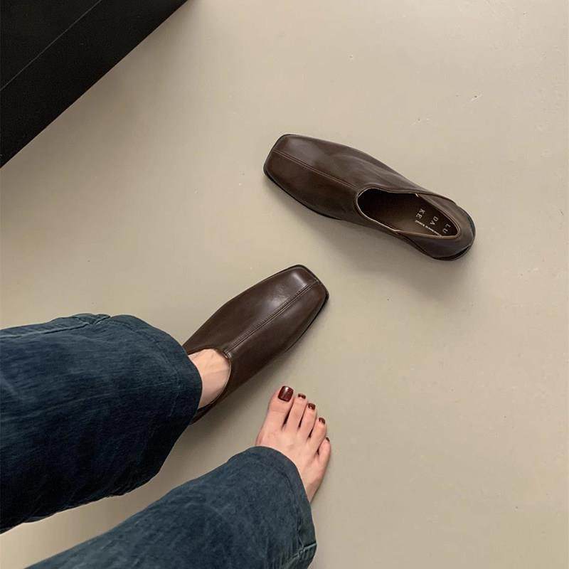 香港可踩脚复古方头小皮鞋女英伦风春季休闲一脚蹬软皮平底乐福鞋,淘宝优惠券,粉丝福利购,淘宝优惠卷