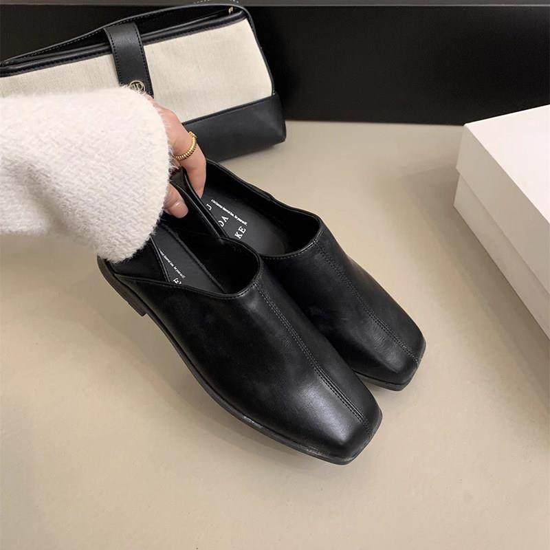 香港可踩脚复古方头小皮鞋女英伦风春季休闲一脚蹬软皮平底乐福鞋,淘宝优惠券,粉丝福利购,淘宝优惠卷