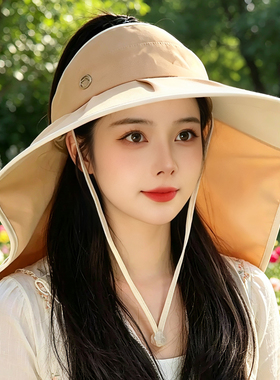 遮阳帽女秋季户外空顶渔夫帽护颈