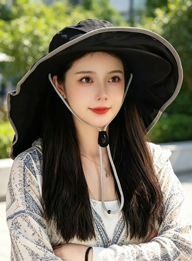 防晒帽女冰丝透气遮阳帽渔夫帽