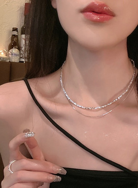 碎银子极细项链轻奢小众设计双层细闪叠戴锁骨链女高级感颈链配饰