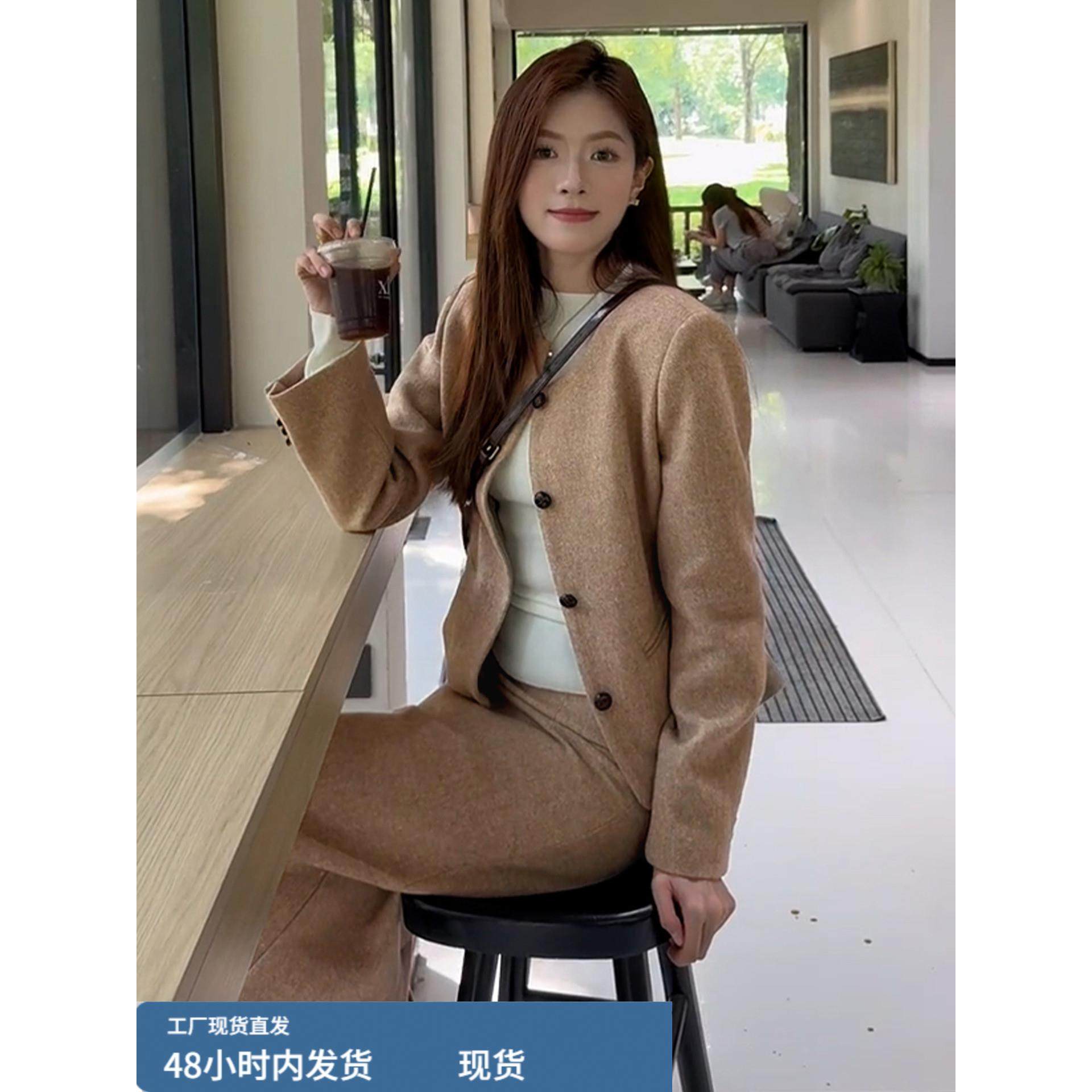 法式小香风卡其色连衣裙子女2025早秋季新款小个子穿搭一整套长裙,淘宝优惠券,粉丝福利购,淘宝优惠卷