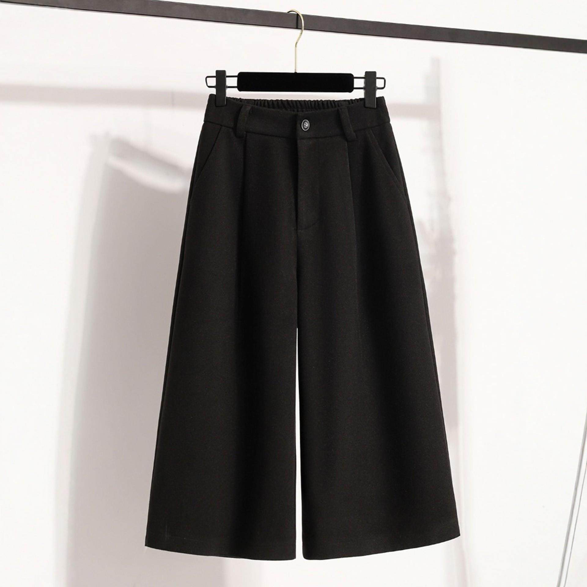 大码黑色加厚毛呢阔腿裤女秋冬巨好看的胖mm高腰显瘦休闲七分裤子,淘宝优惠券,粉丝福利购,淘宝优惠卷