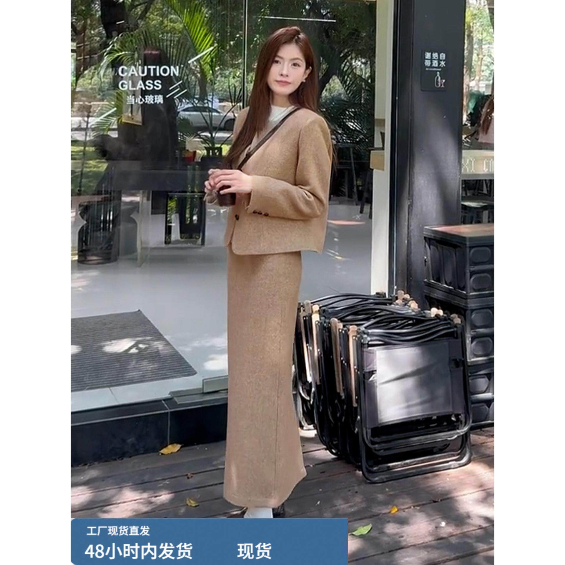 法式小香风卡其色连衣裙子女2025早秋季新款小个子穿搭一整套长裙,淘宝优惠券,粉丝福利购,淘宝优惠卷