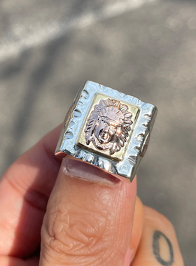 酋长不规则敲打方形925银戒指