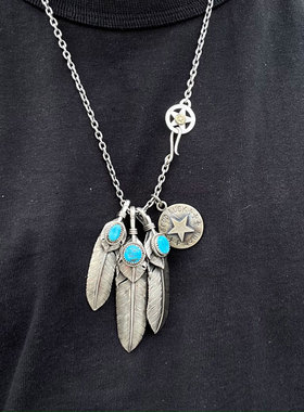 上银松石印第安羽毛吊坠