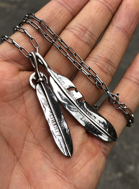 复古十字风轮双羽毛吊坠套装项链