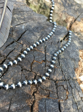 硫化做旧黑化925全银银球项链