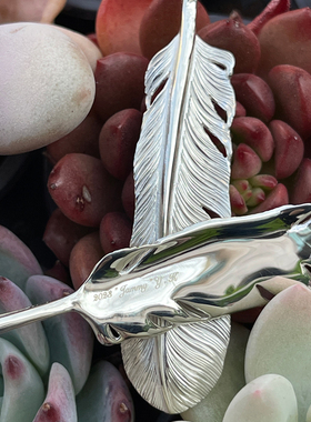 手打立体全银大号羽毛吊坠