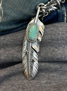 图腾950银天然松石羽毛银珠项链