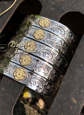 日本蔷薇花唐草银手镯