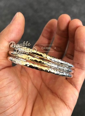 18K金熔925银熔金复古圆柱手镯