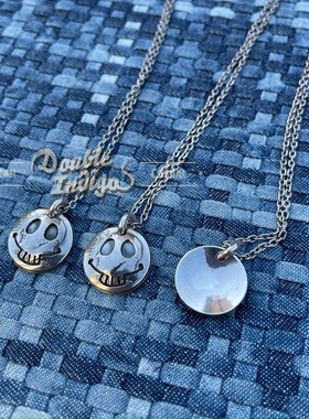 日本手作古董骷髅笑脸吊坠项链