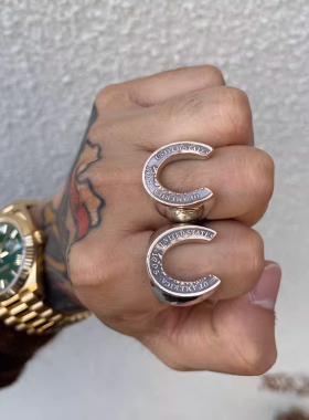 美分铜币切割重磅马蹄戒指