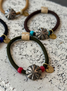 琉璃珠铜牌弹力头绳手环手链