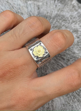 mthill日本手造18k金图腾银戒指