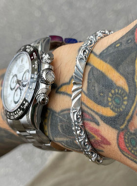 立体唐草太阳刻印三面复古手镯