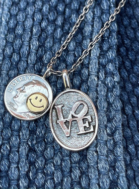 太阳花LOVE熔岩双银牌项链