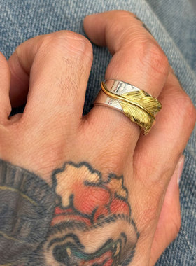 FALCON隼 细腻自然 100%纯正手打22K金羽毛平打复古戒指