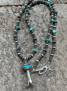 美国松石银珠南瓜花吊坠项链