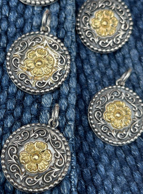 3D高肉立体唐草银饼项链吊坠