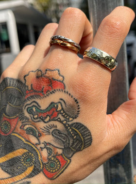 宽版18K金熔925银熔金复古戒指