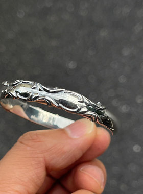 立体高肉唐草弧形复古全银手镯