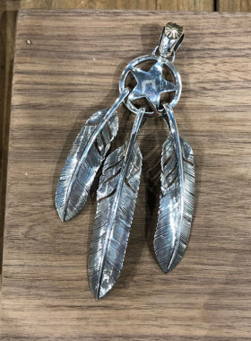 套装18k菊花点金羽毛复古吊坠